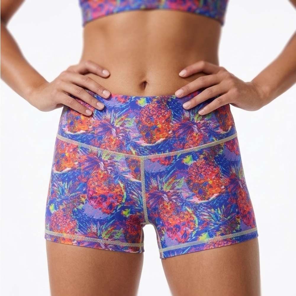 Peachy Athletic Shorts Women’s Large Pineapple Tropical Print Compression